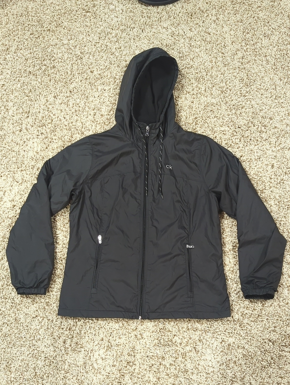 Medium Calvin Klein Polyester Fleece Lined Windbreaker Hooded Full-Zip Jacket